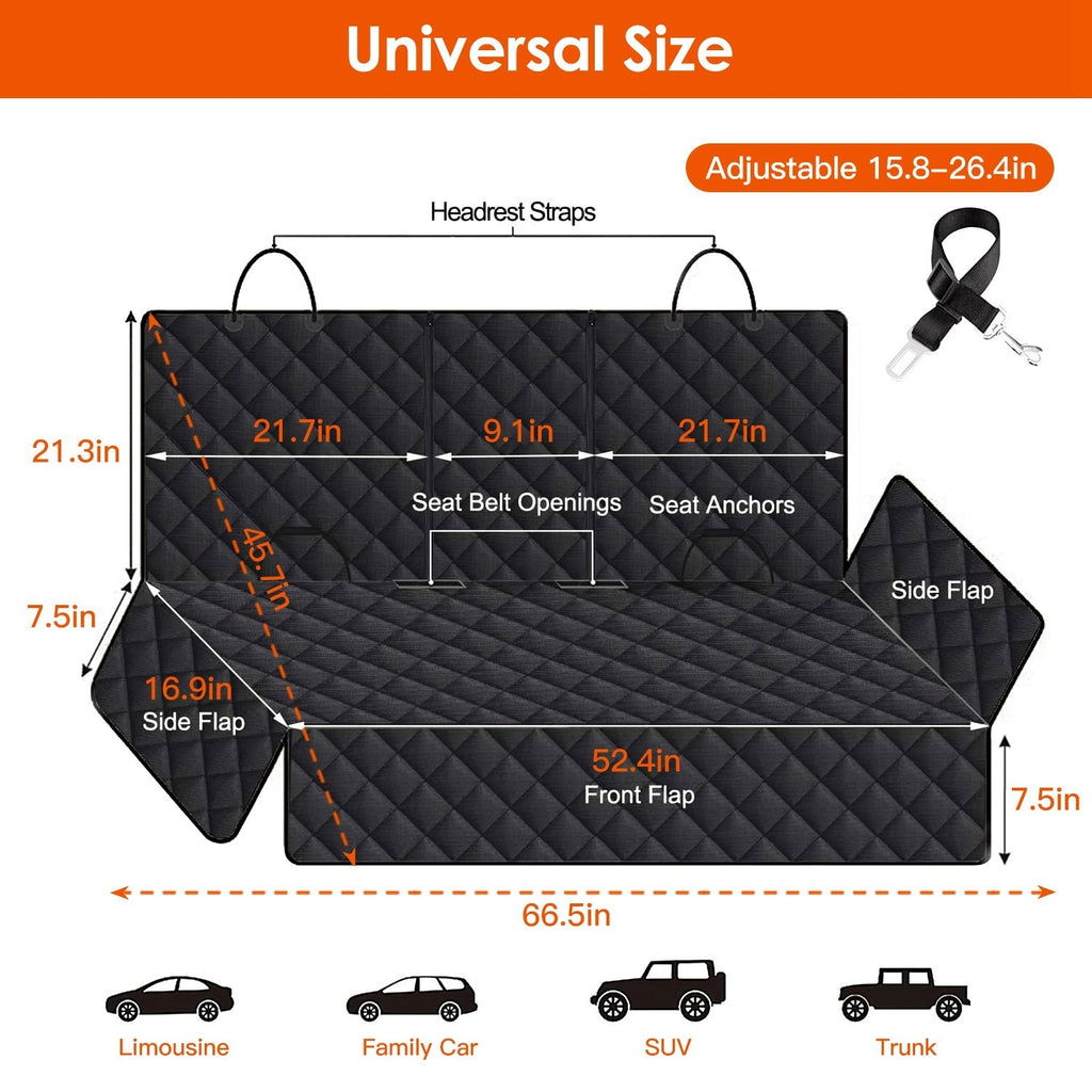 Dog Rear Car Seat Protector with Seat Belt