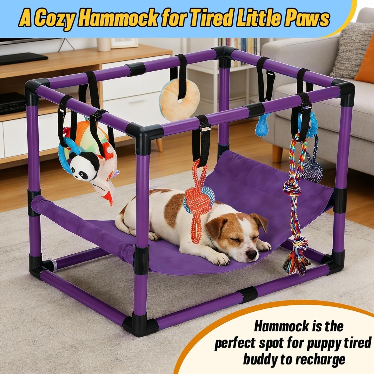 Indoor Puppy Play Gym with Hammock 8 Toys