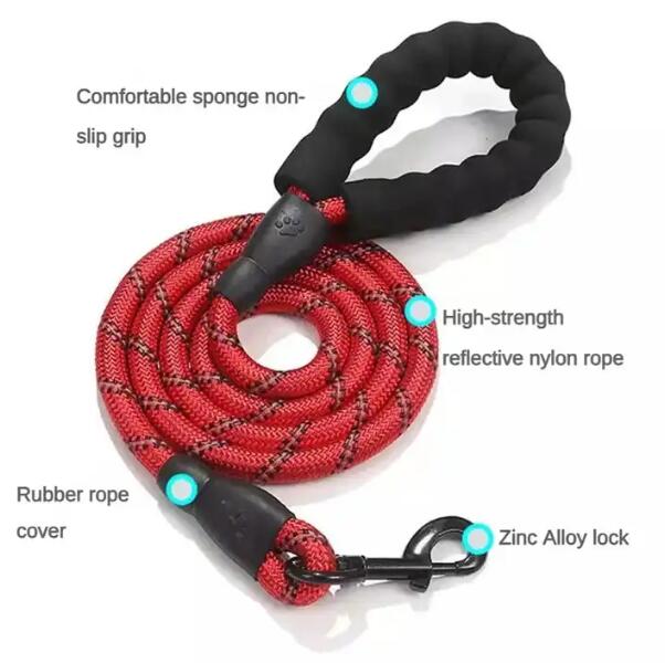 Foam handle nylon round rope dog leash