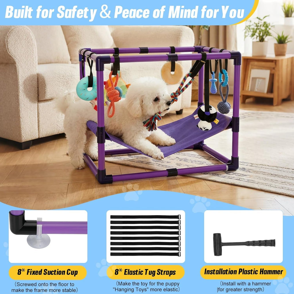 Indoor Puppy Play Gym with Hammock 8 Toys