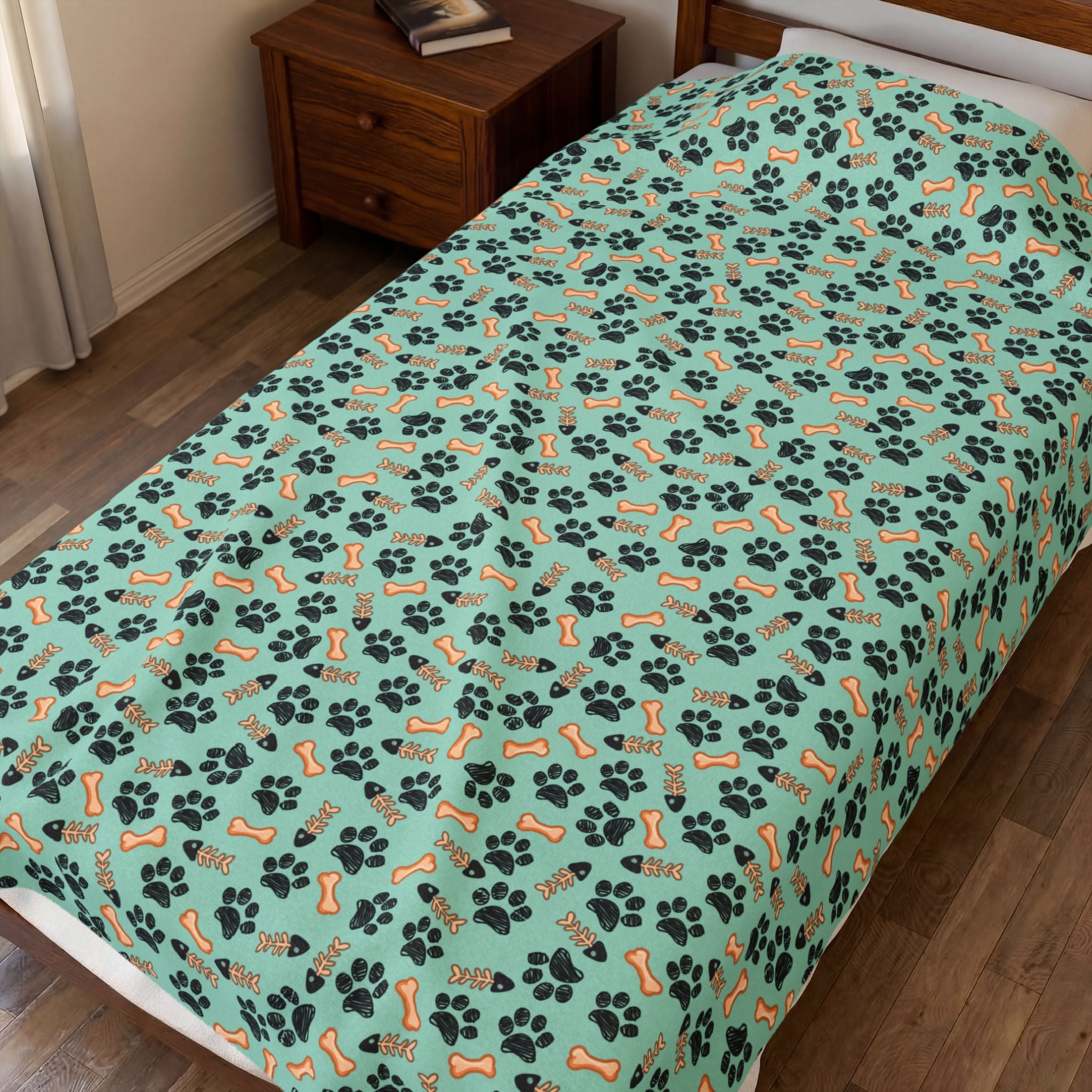 Paw Print Velveteen Plush Blanket