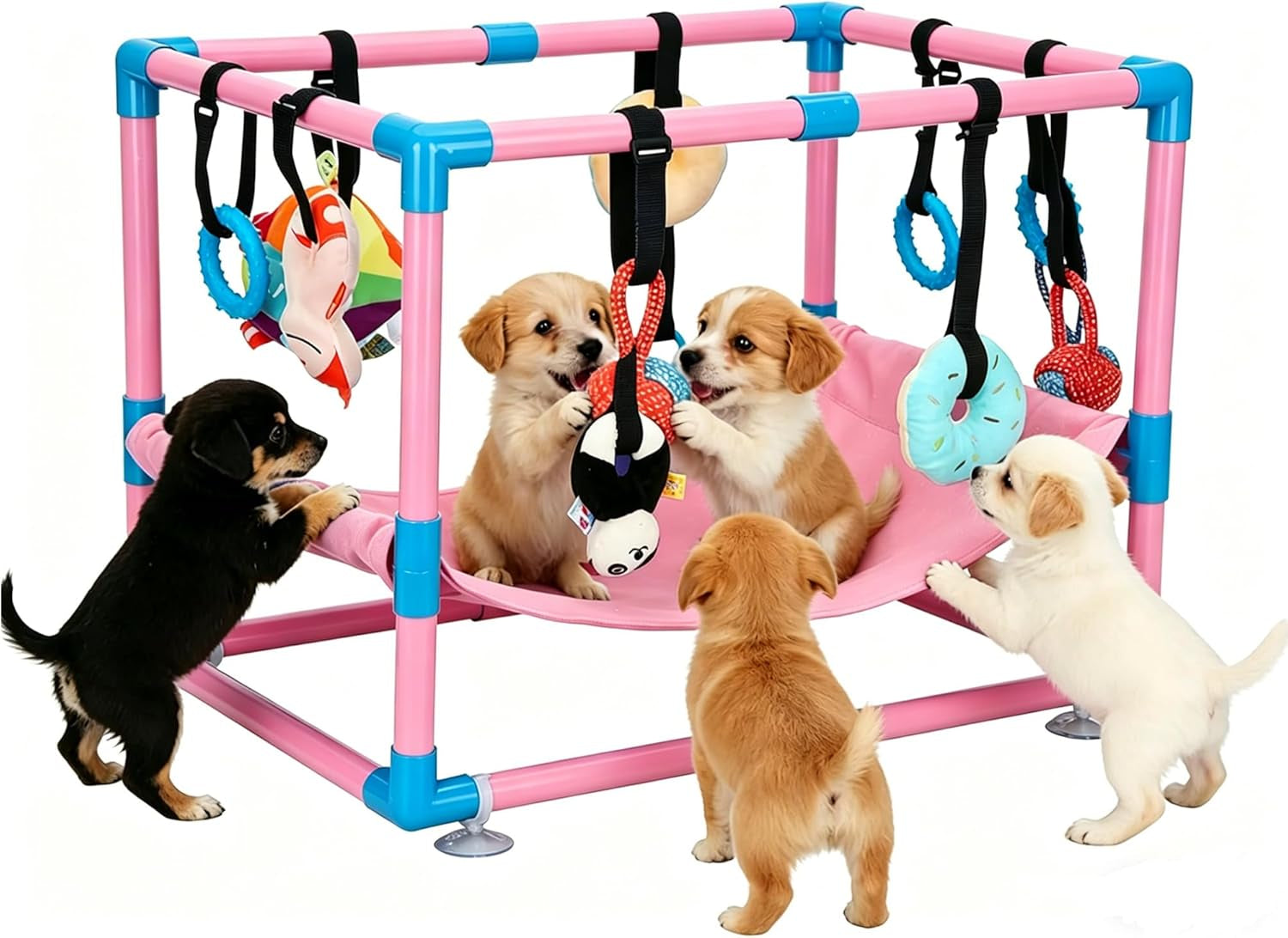 Indoor Puppy Play Gym with Hammock 8 Toys