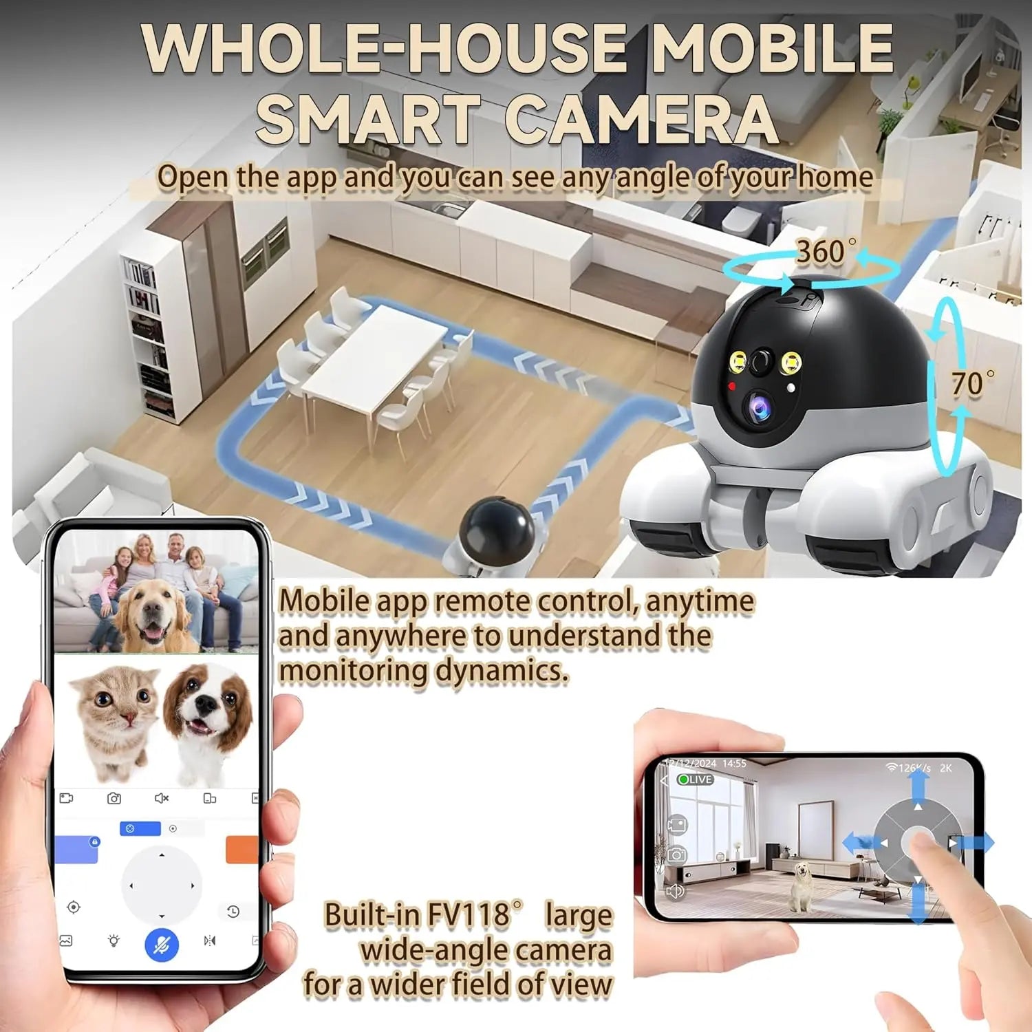 WiFi Robot 1080P Pet Camera with App for Dogs
