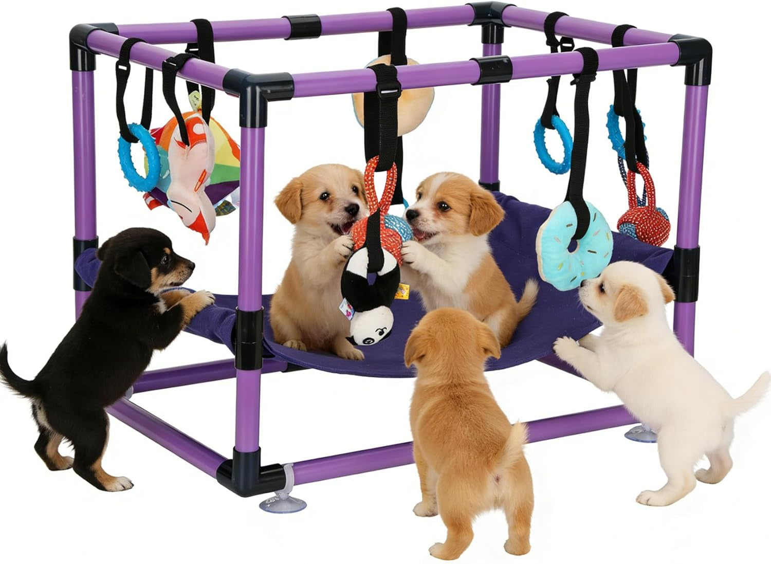 Indoor Puppy Play Gym with Hammock 8 Toys