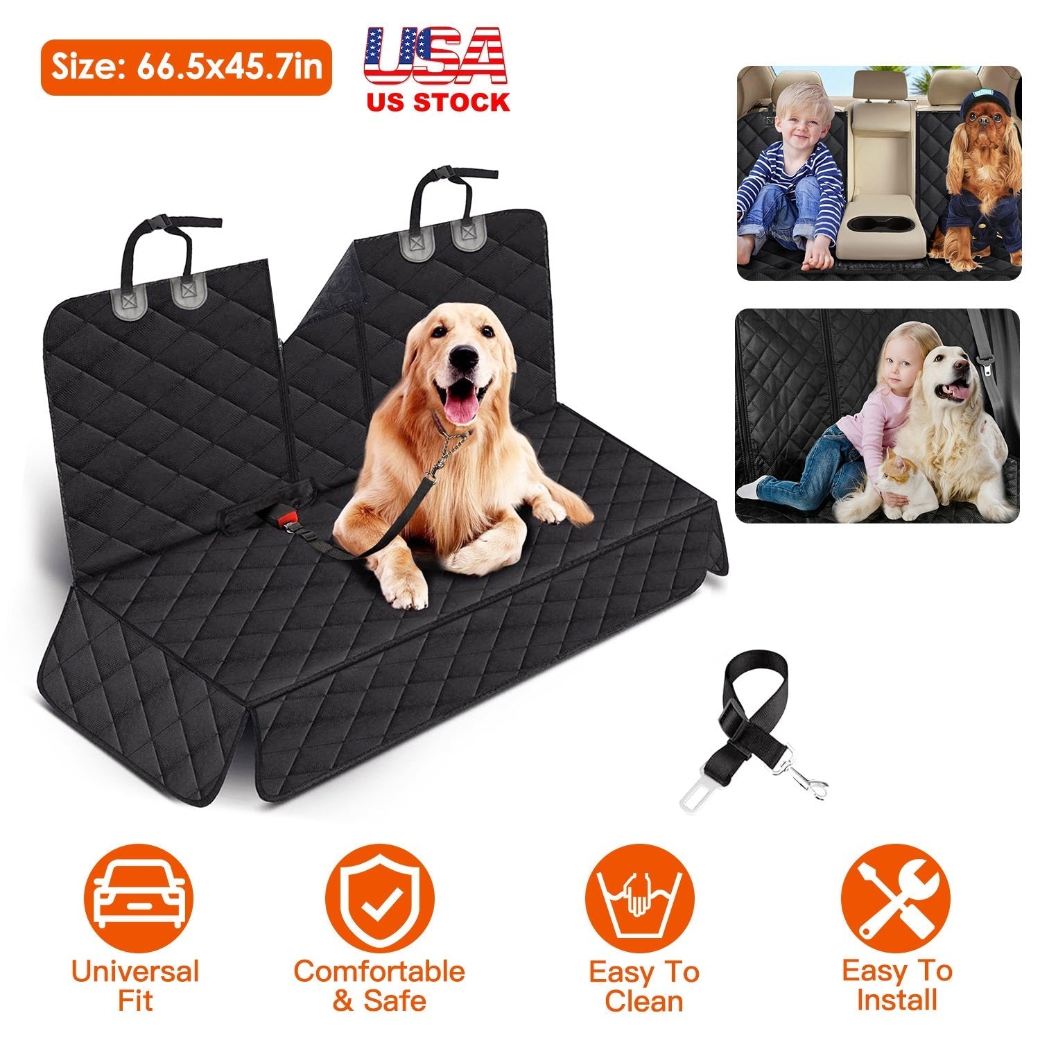 Dog Rear Car Seat Protector with Seat Belt