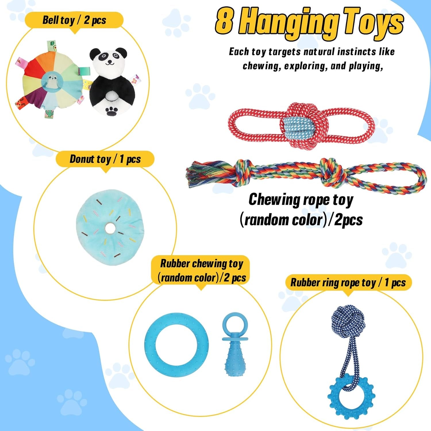 Indoor Puppy Play Gym with Hammock 8 Toys