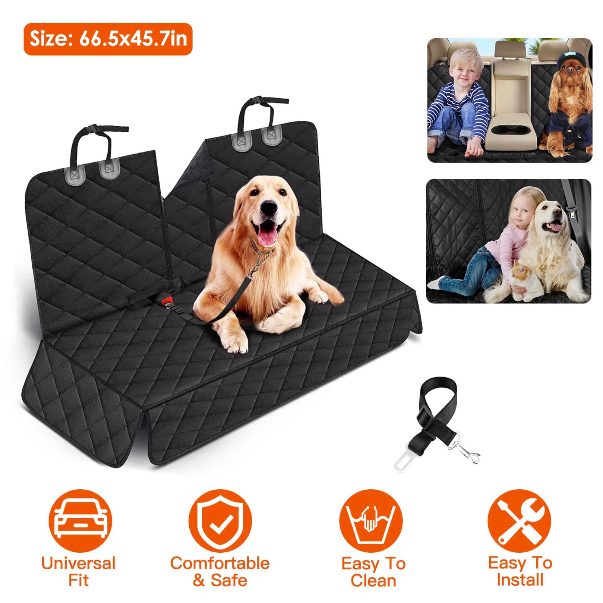 Dog Rear Car Seat Protector with Seat Belt