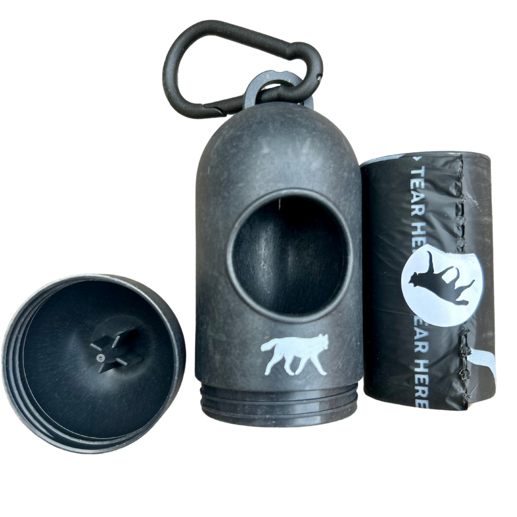 Dog poop bags + bamboo dispenser