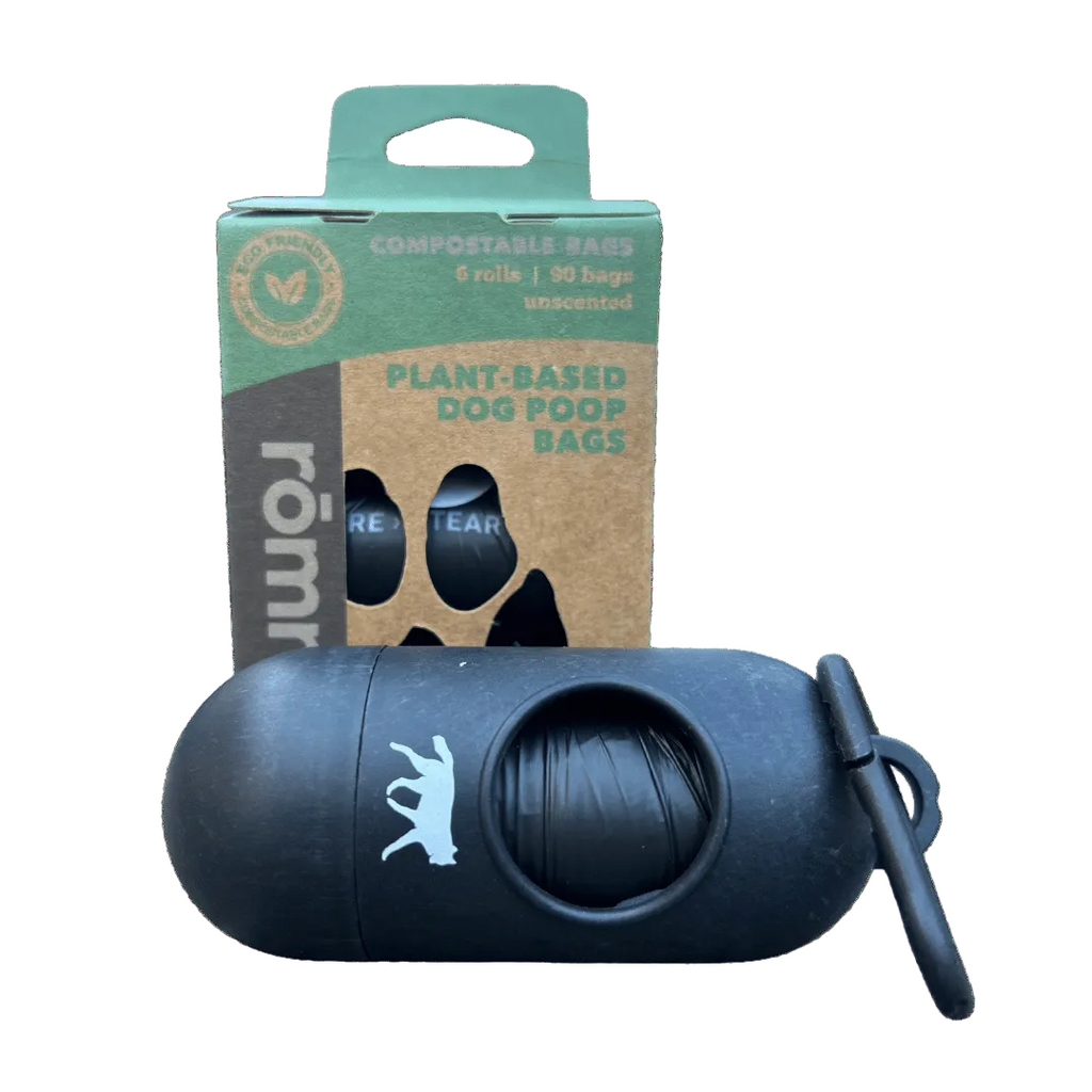 Dog poop bags + bamboo dispenser